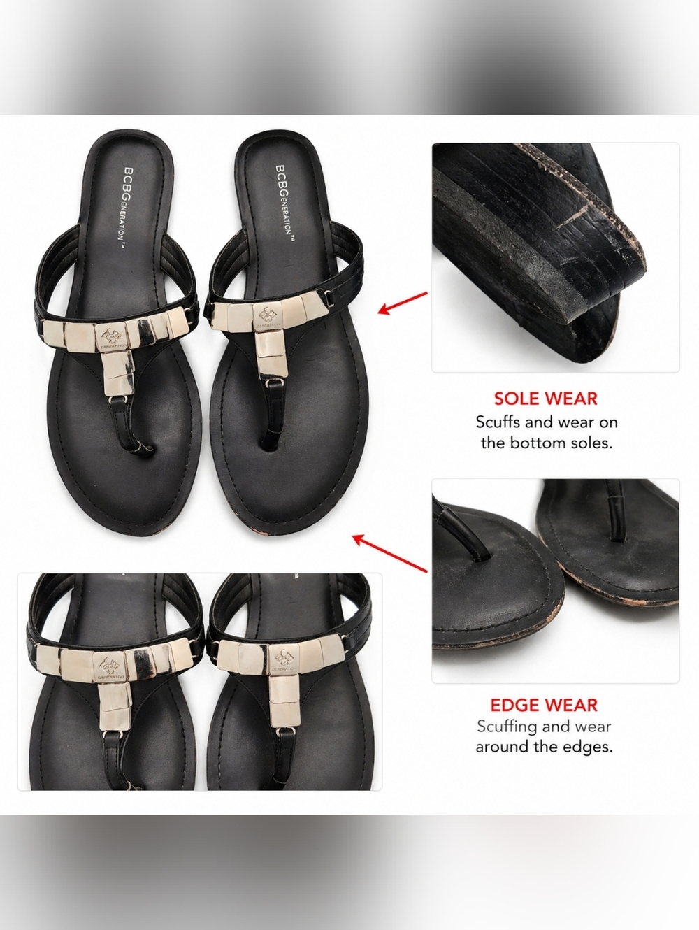 BCBGeneration Black Sandals with Silver-Tone T-Bar Accents - Picture 4 of 6